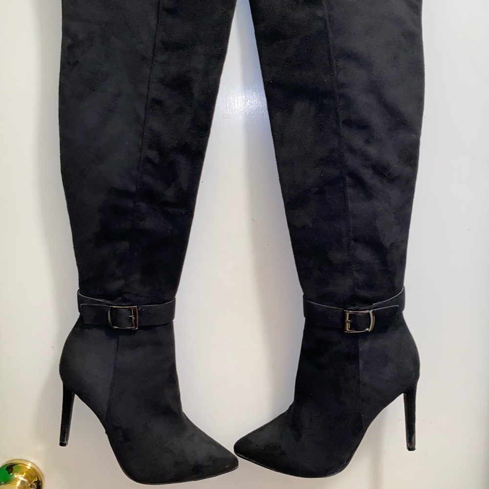 Black Faux Suede Over the Knee Boots 4” Stiletto